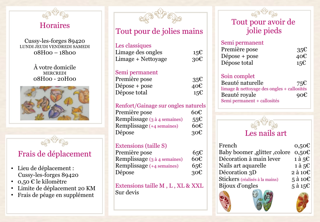 tarifs beaut&eacute; des pieds